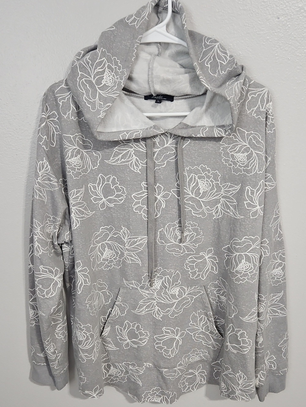 Light Gray Floral Pullover Hoodie - Soft